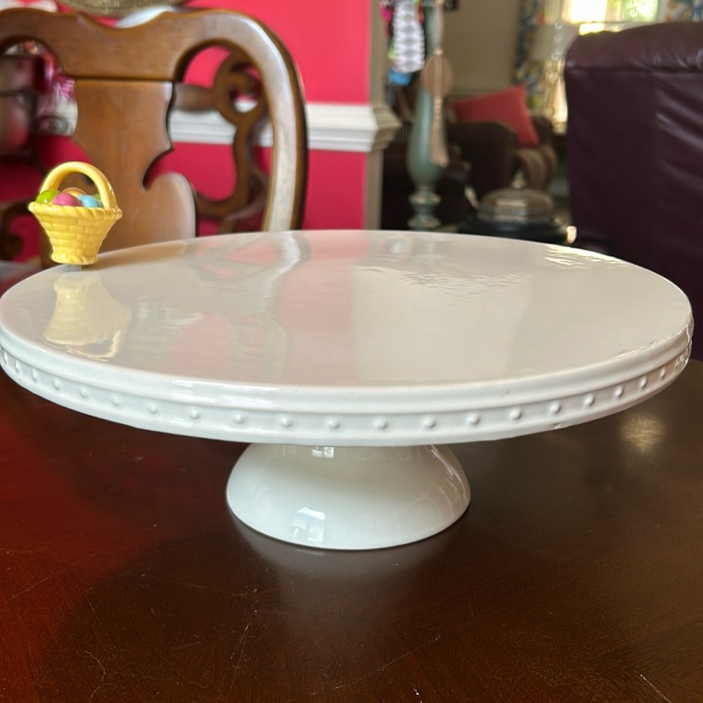 Retired Nora Fleming stoneware pedestal cake platter/Attachment not included.